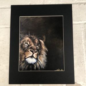 Original print of an oil painting of a lion
